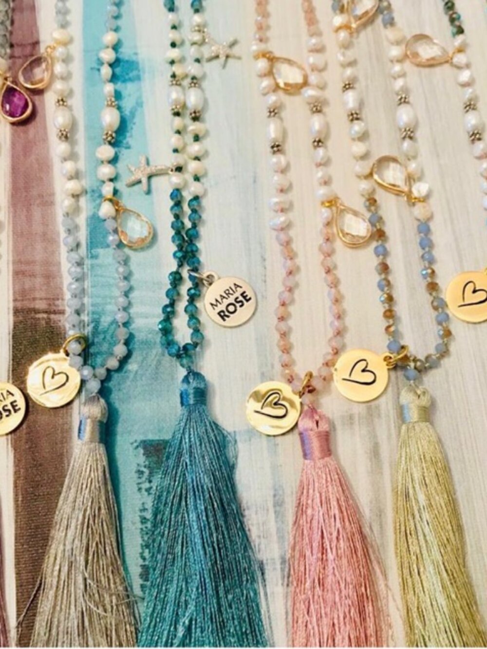 Coastal Boho Starfish and Pearl Beaded Tassel Necklace